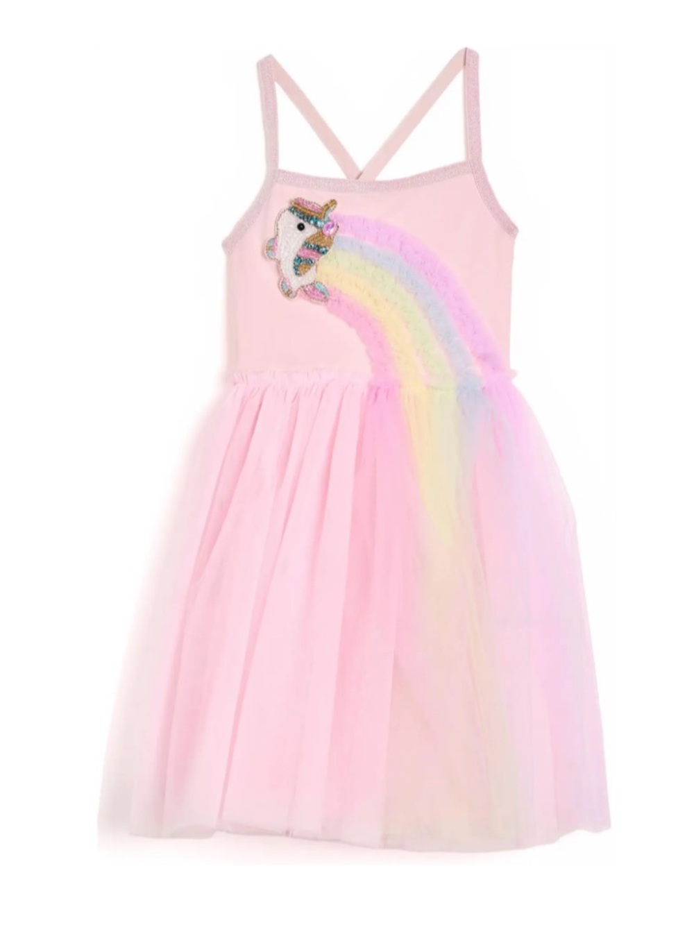 Lola + The Boys Pink Unicorn Rainbow Tulle Dress